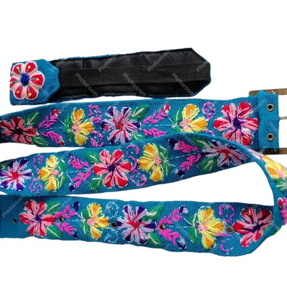 Multicolored Ayacuchanas Flowers Wool Headband Belt Set main image 6
